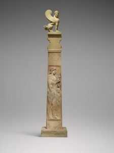 Fig. 4: Marble grave stele, ca. 530 BCE, Metropolitan Museum of Art 11.185a-d, f, g, x